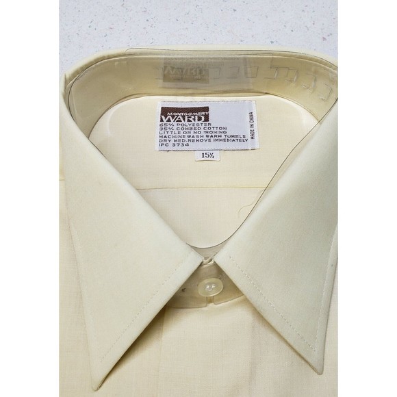 Montgomery Wards Men's Semi-Tapered Yellow Short Sleeve Dress Shirt 15-1/2 NIP - Picture 5 of 6
